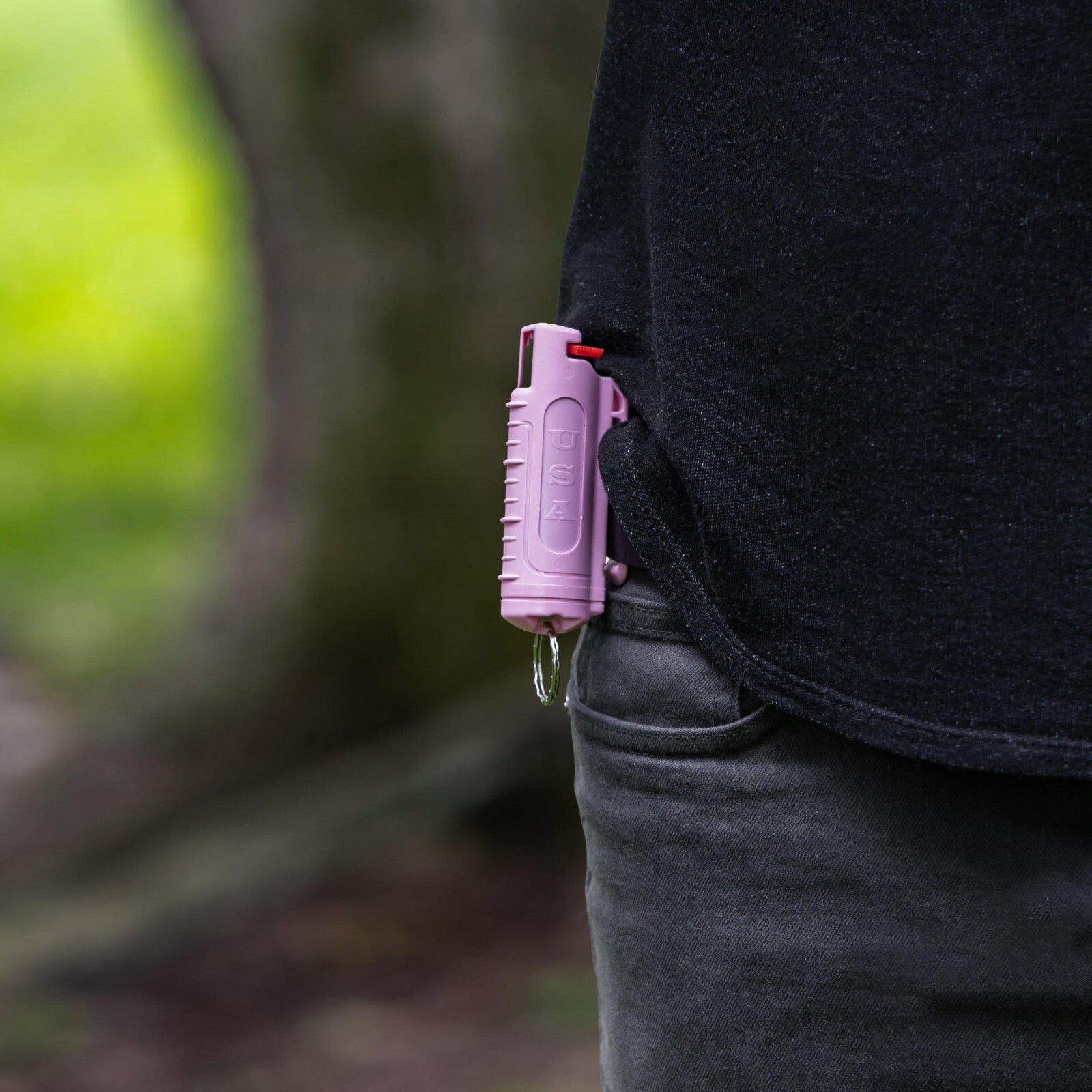 Police Magnum pepper spray .50oz pink molded keychain QR self defense protection