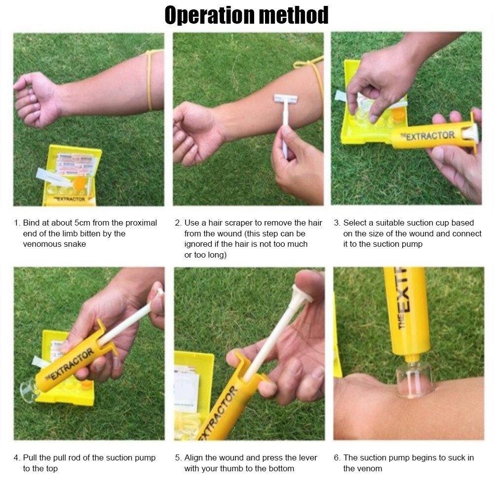 Insect Bug Bee Sting Snake Bite Venom Extractor Kit Pump for Outing Tool Yellow