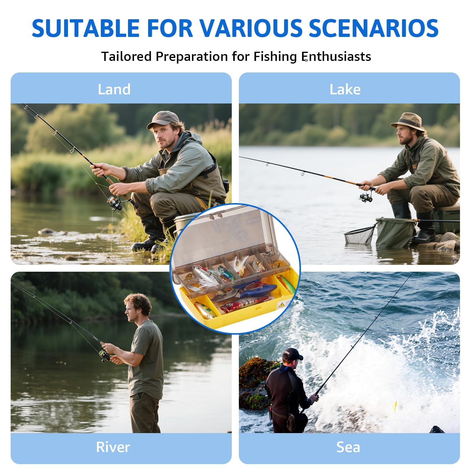 Yulvorn 98PCS Fishing Lure Kit, Tackle Box with Gear for Medium, Colorful