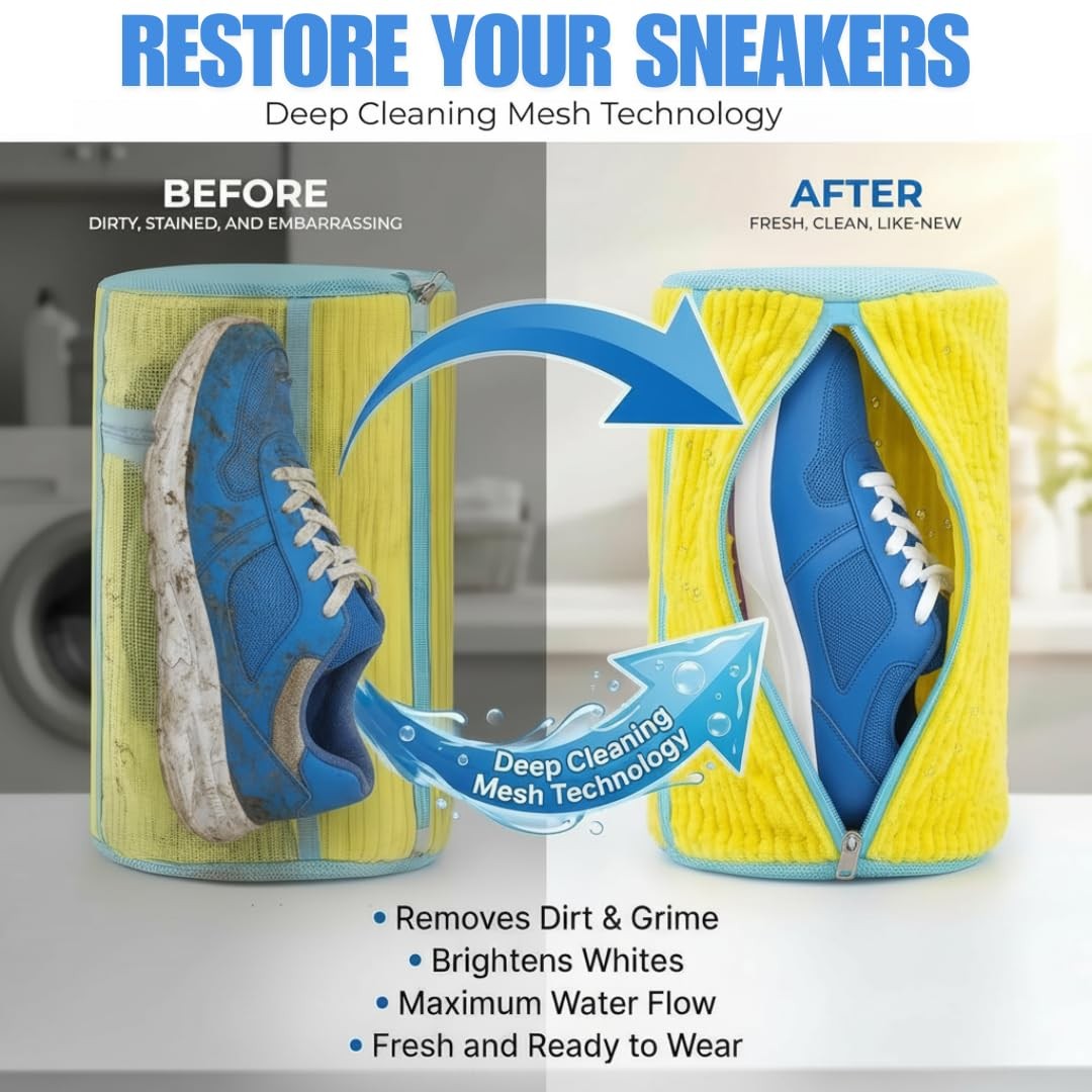 Shoe Washing Machine Bag Set (7-in-1) – Durable Mesh Sneaker Laundry Yellow