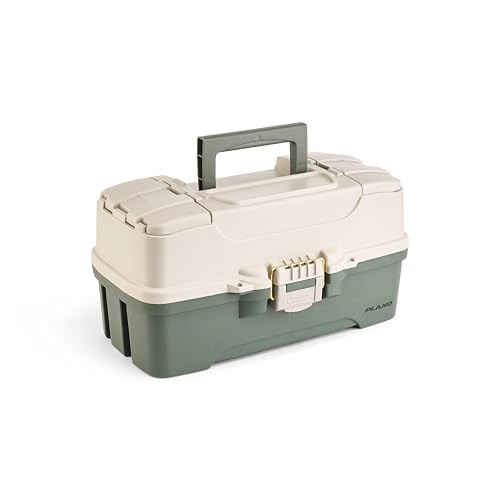 Plano Three-Tray Tackle Box, Green/Tan, Rust-Proof Three-Tray, Green/Tan