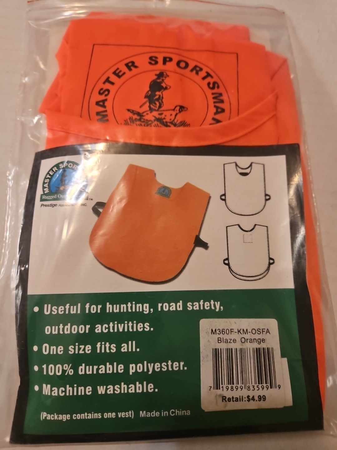 Master Sportsman Multi-Purpose Safety Vest OSFA Blaze Safety NIP
