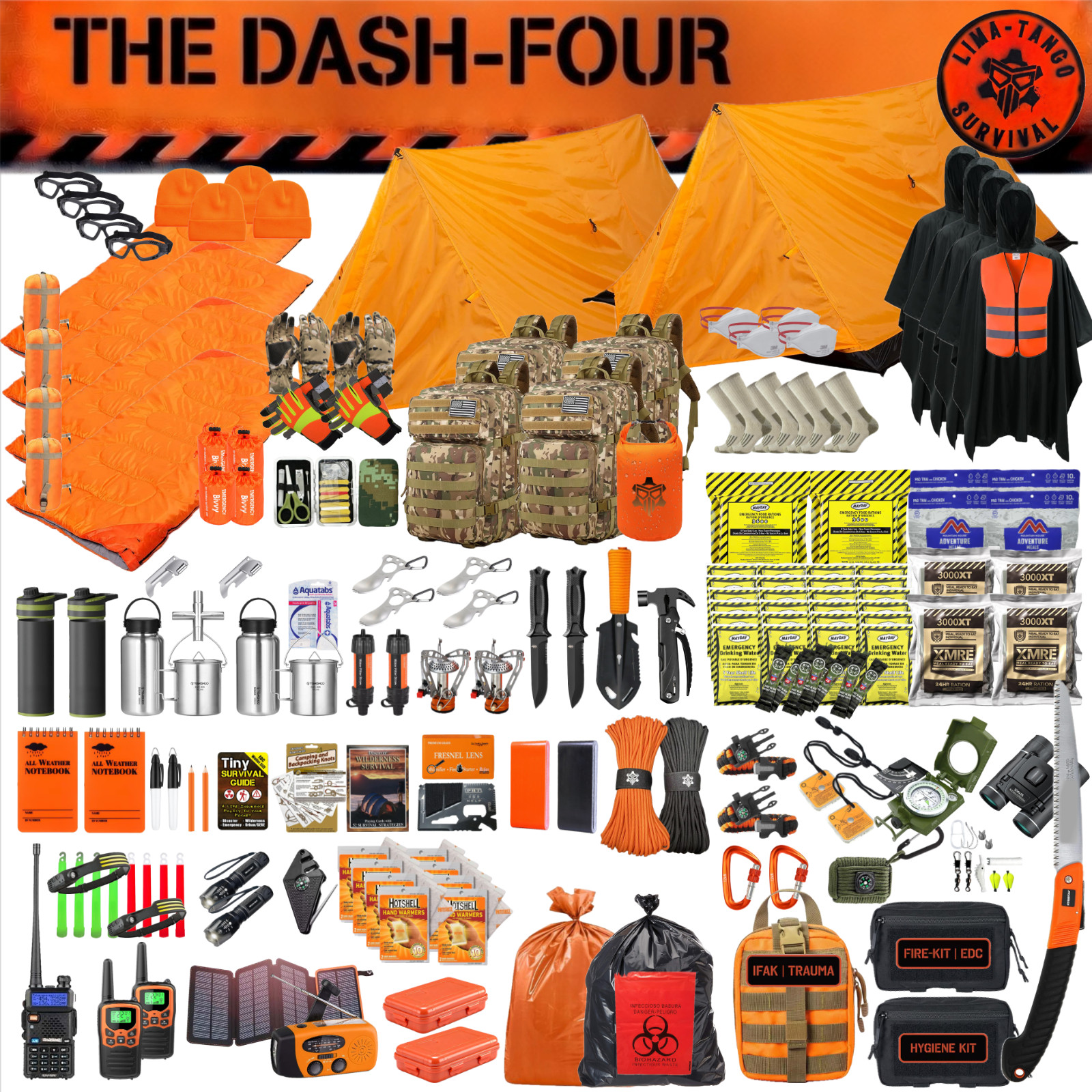 72+ Hour 4-Man Emergency / Survival Kit / Bug Out Bag / Tactical Backpack