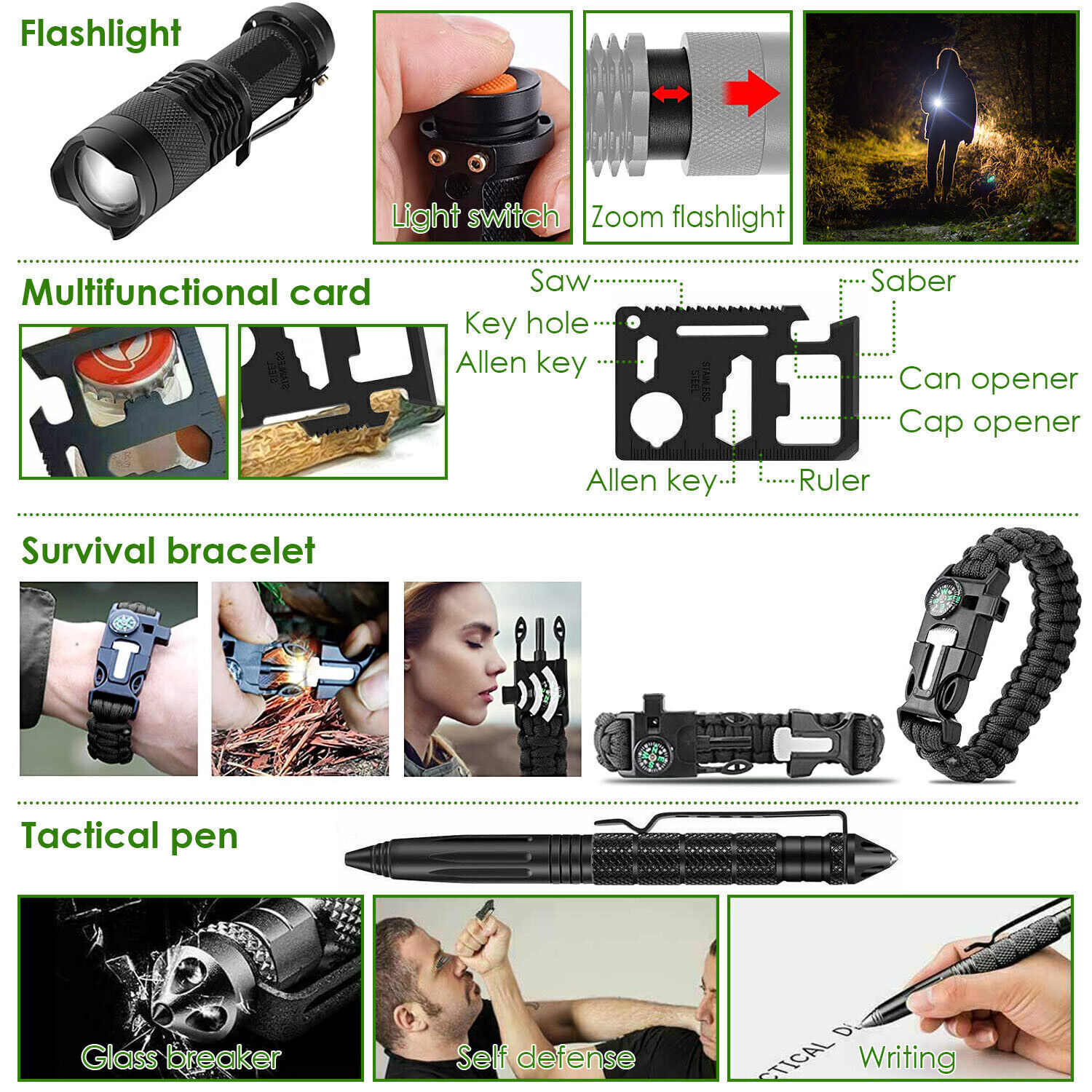 47PCS Outdoor Emergency Survival Ki Gear Equipment Tool First Aid Supplies Tools
