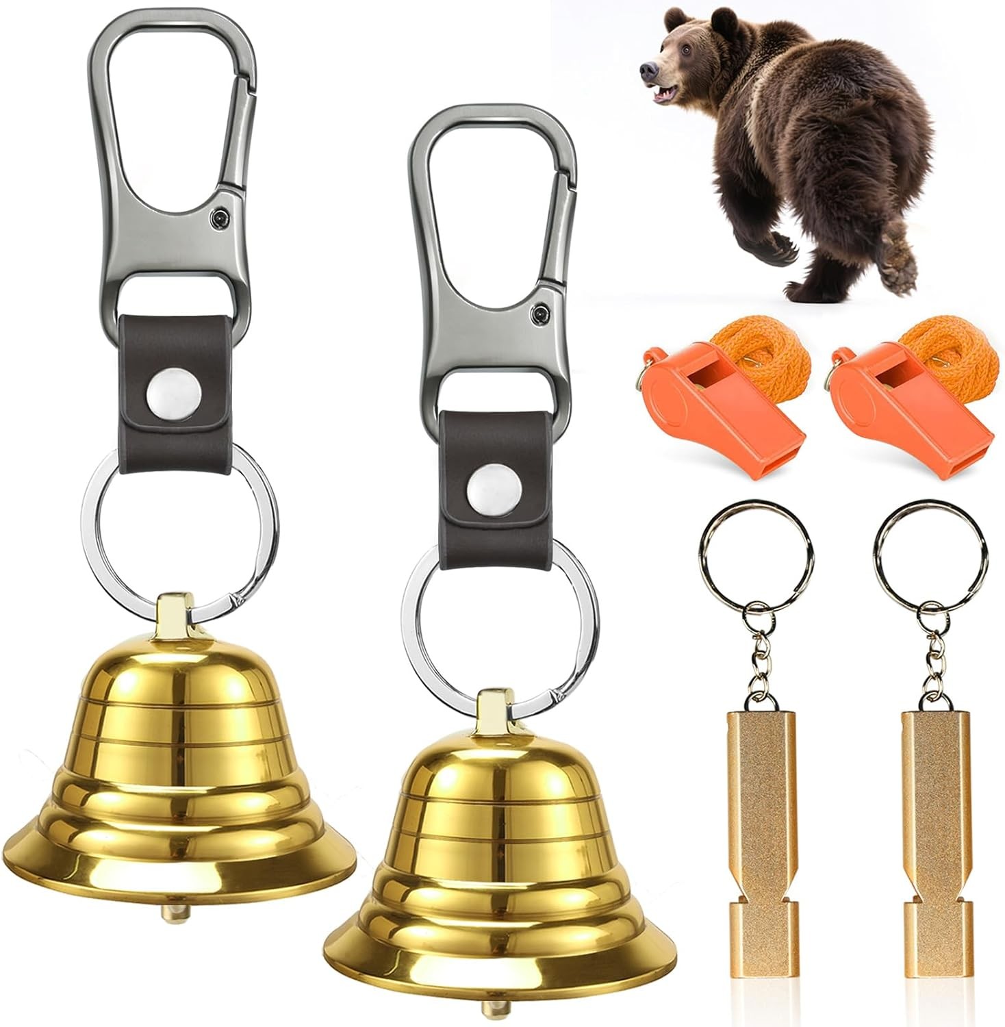 Loud Bear Bell Set to Scare Bears, Hiking Essentials for Women, Emergency Whistl