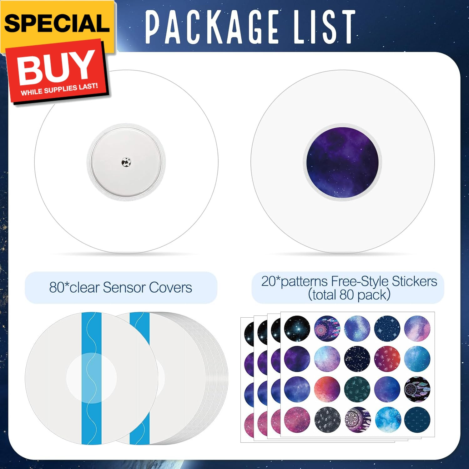 80 Pcs Waterproof Sensor Covers Compatible with Libre 2 and 80 Sensor Stickers S