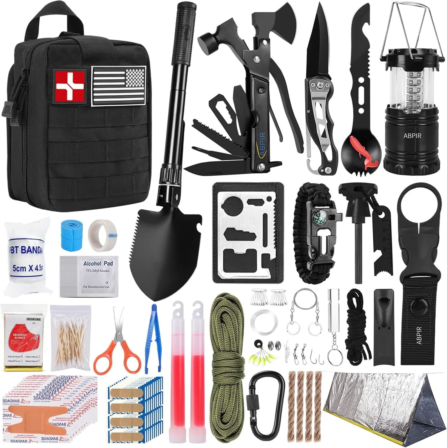 171 Pieces Survival First Aid Kit with Emergency Gear and MOLLE Nylon Bag for