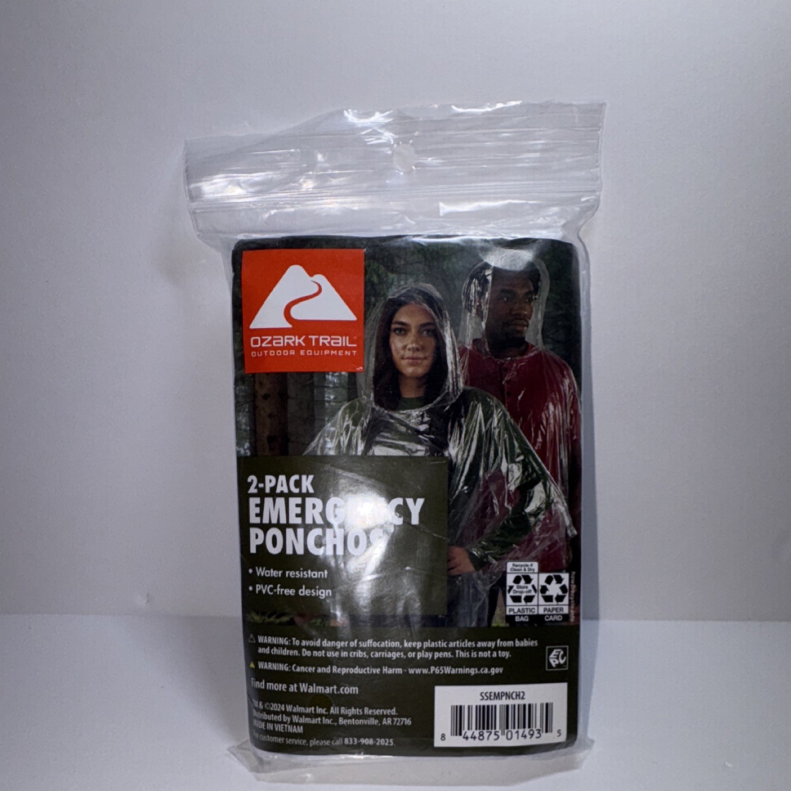 Ozark Trail 2-Pack Emergency Ponchos Water Resistant PVC-Free Clear Red