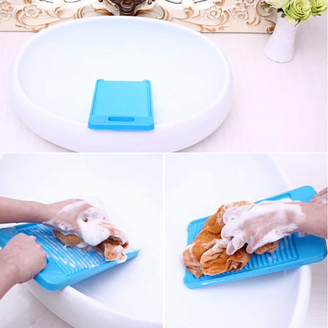 ZYAMY Antiskid Mini Washboard Plastic Washing Board Household for Small, Blue