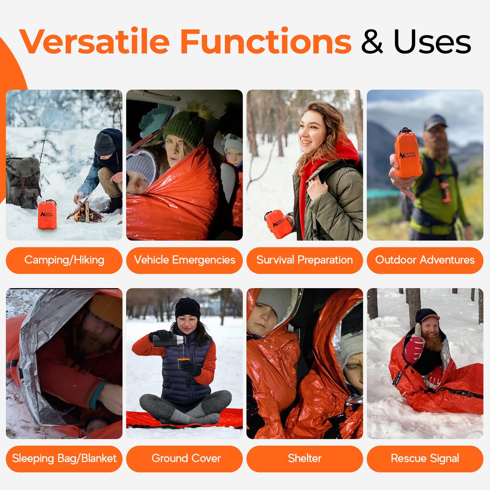 Sierra Madre Emergency Sleeping Bag – Ultralight, Pack of 5, Orange