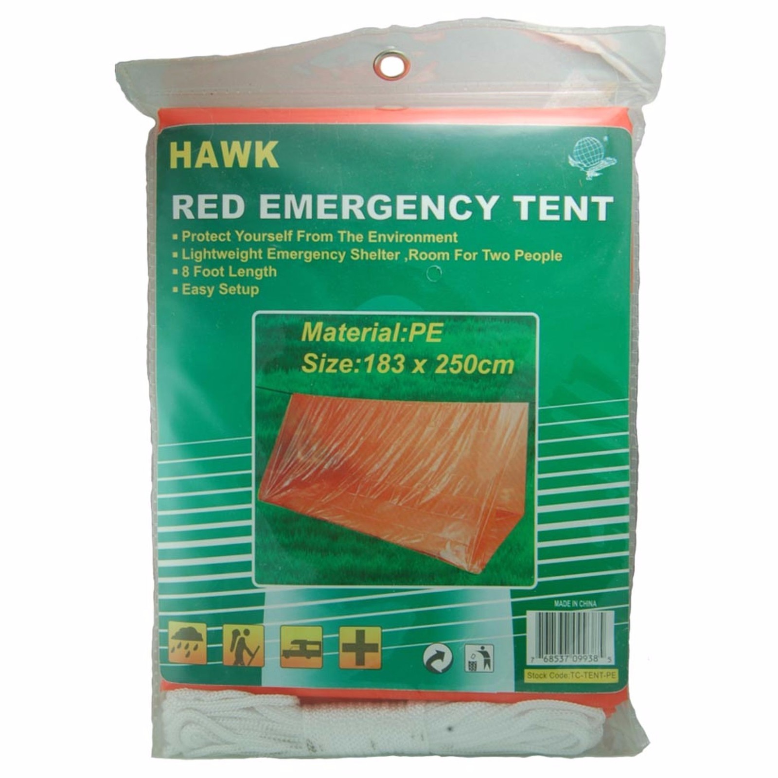 HAWK ( TC-TENT-PE ) Emergency Tube Tent Red / Orange Camping, Back Packing, Car