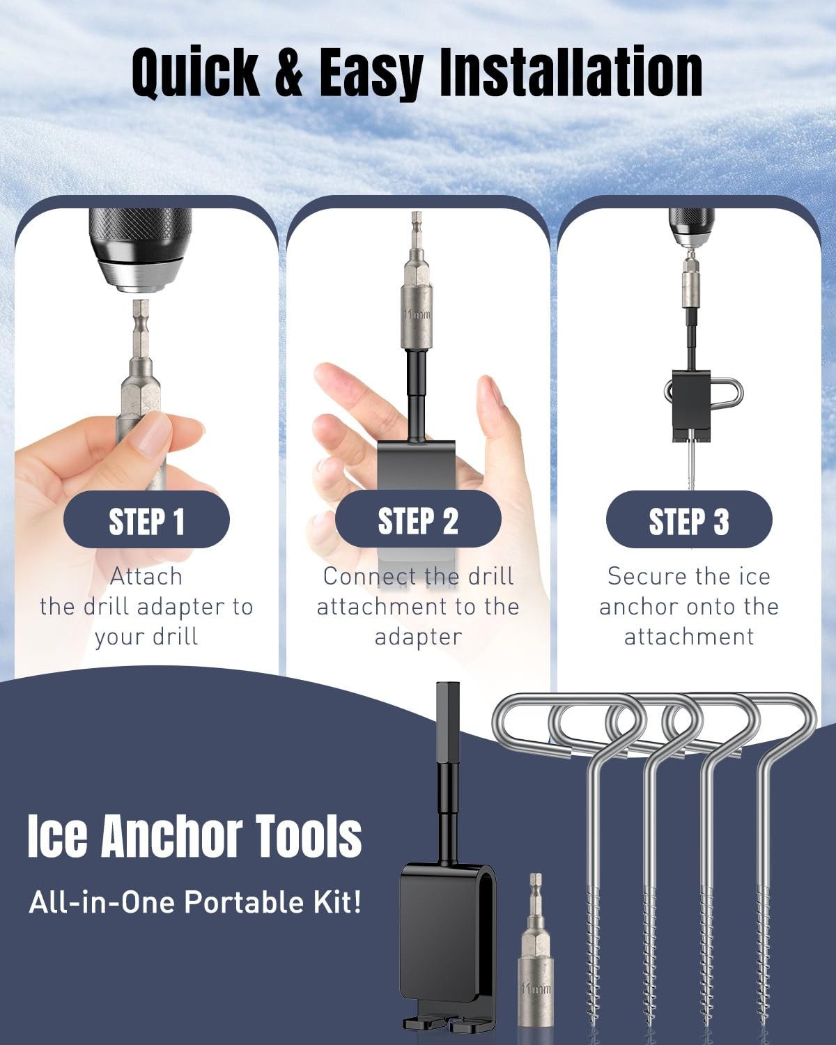 Pawfly 10 Pcs Ice Anchor Tool Kit with Screw Anchors, Tent Multi-color