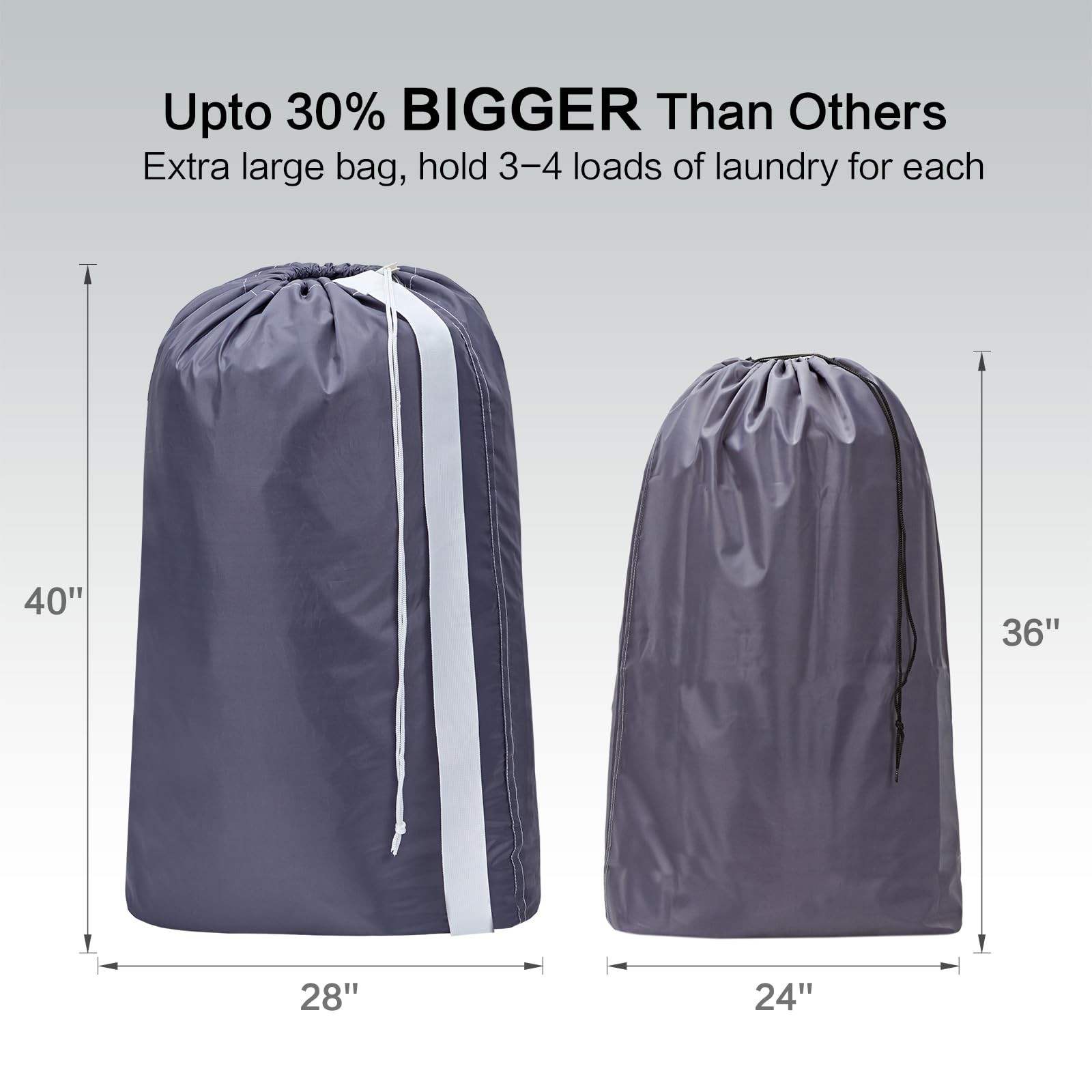 HOMEST 2 Pack XL Nylon Laundry Bag with Strap, Large 2pack, (2 pack) Grey