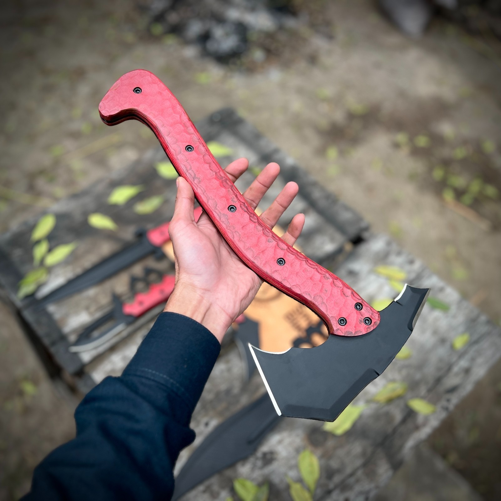 Survival Set Viking Axe Knife & Blade Decorative Display Knives with Red Handles