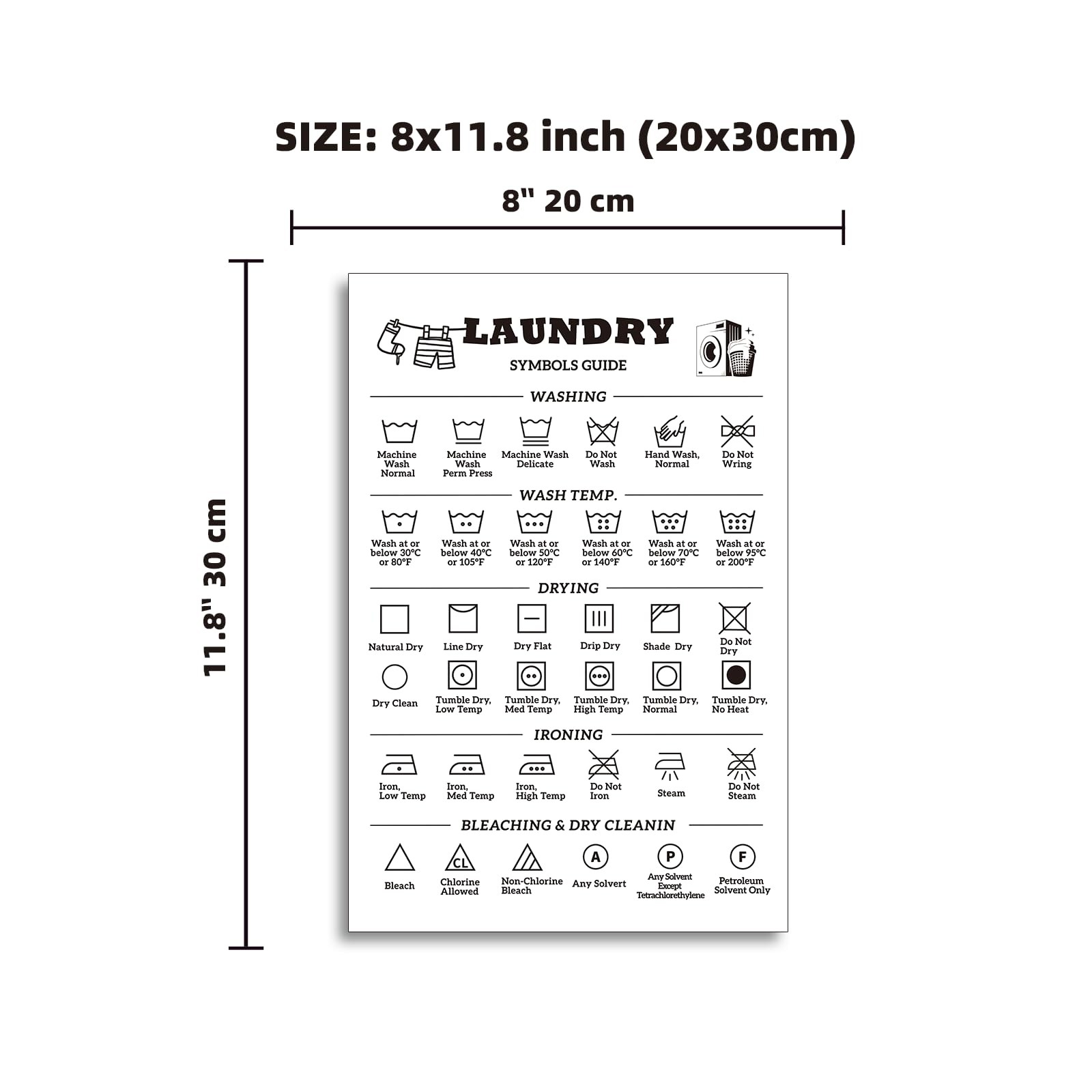 Noare Laundry Symbols Sign & Stain Removal Guide Magnet Cheat 8 x 11.8 inches