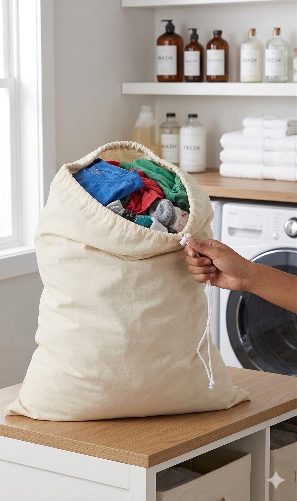 Urban Villa Extra Large Canvas Laundry Bag 28×36 Inches, 100% 1 Pack, Natural