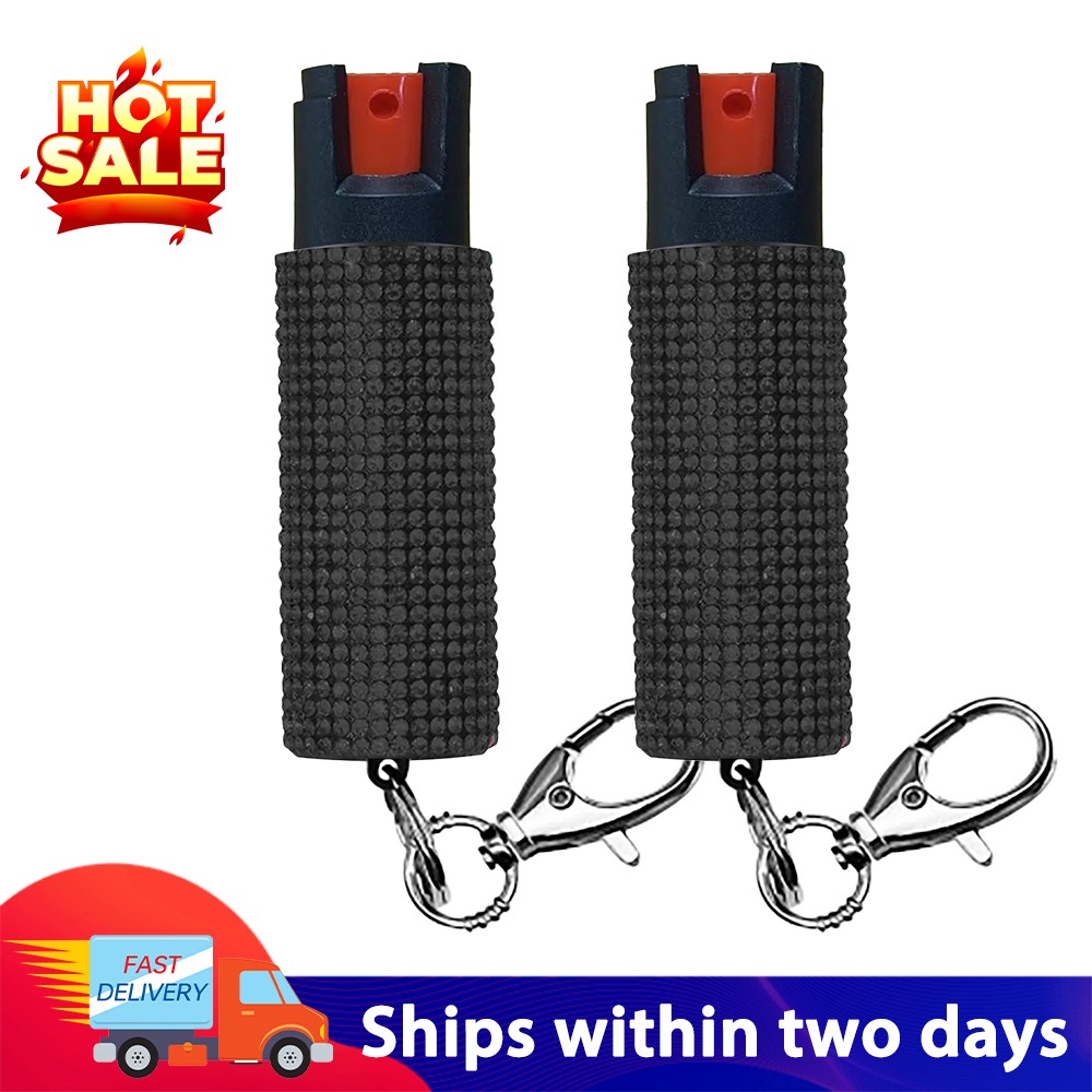 2 Pack Bling It On Key Ring Self Defense Pepper Spray Black Jeweled Cary Case