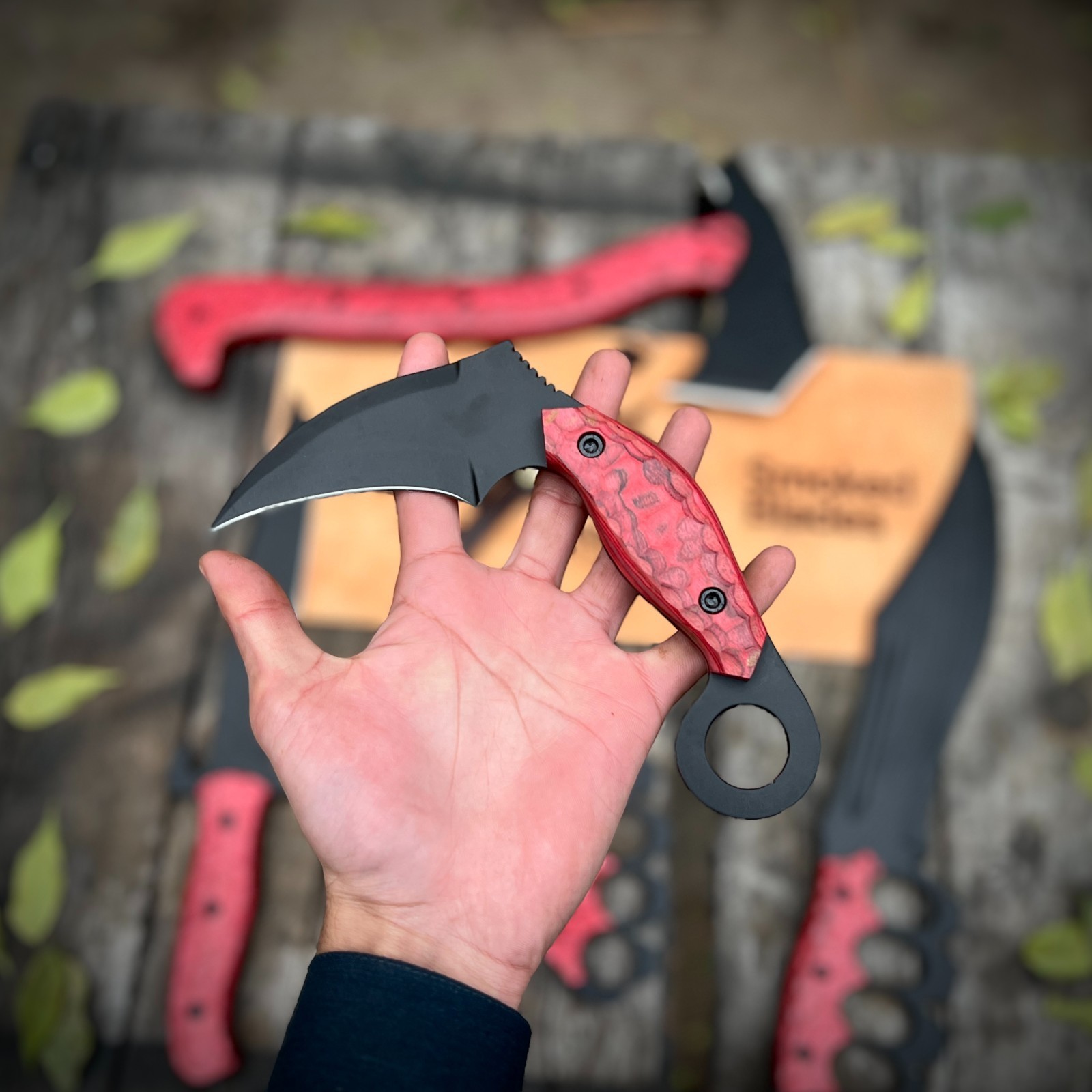 Survival Set Viking Axe Knife & Blade Decorative Display Knives with Red Handles