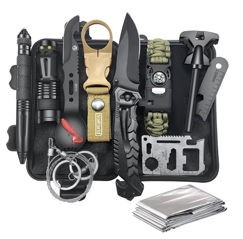 Veitorld Survival Gear and Equipment 12 in 1 Survival Kit In Hard Case W/bag