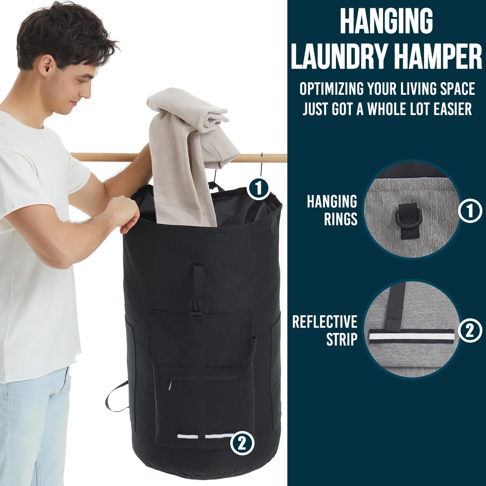 Laundry Bag With 4 Pockets，Laundry Shoulder X-Large, Red