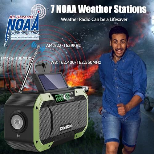 Emergency Radio Waterproof Bluetooth Speaker,Portable AM FM NOAA Weather green