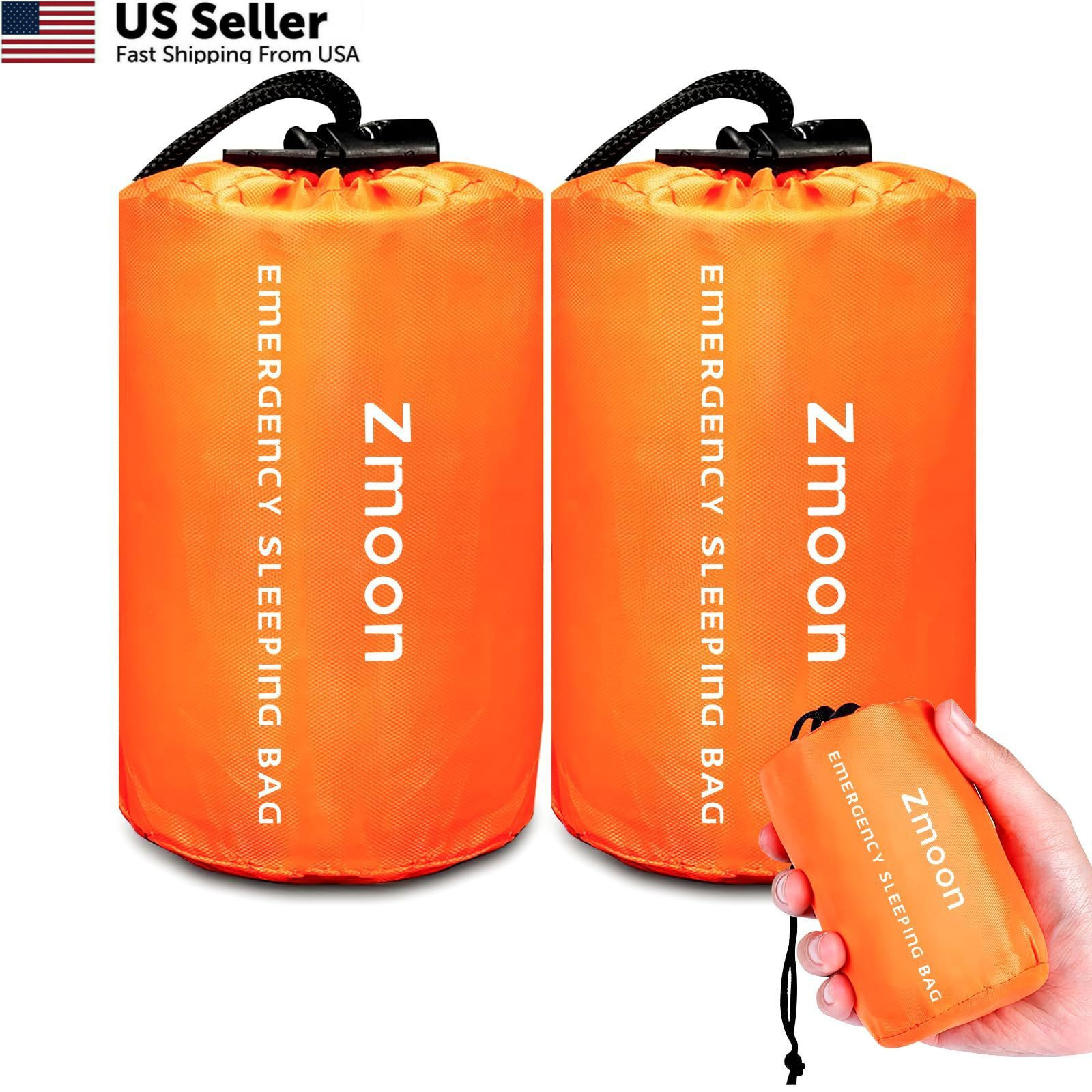 Zmoon Emergency Sleeping Bag Survival Bag, Orange Pack of 2, orange-2pcs
