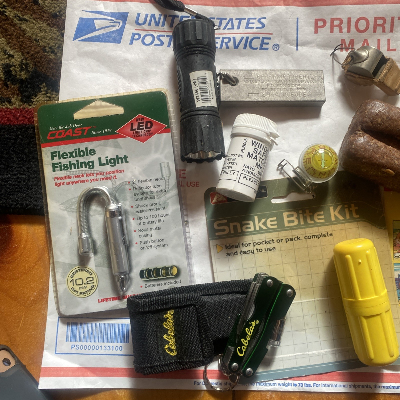 Lot Camping,Car,Hiking,compass, firestarter, snake bite mosquito Knife Light CL2