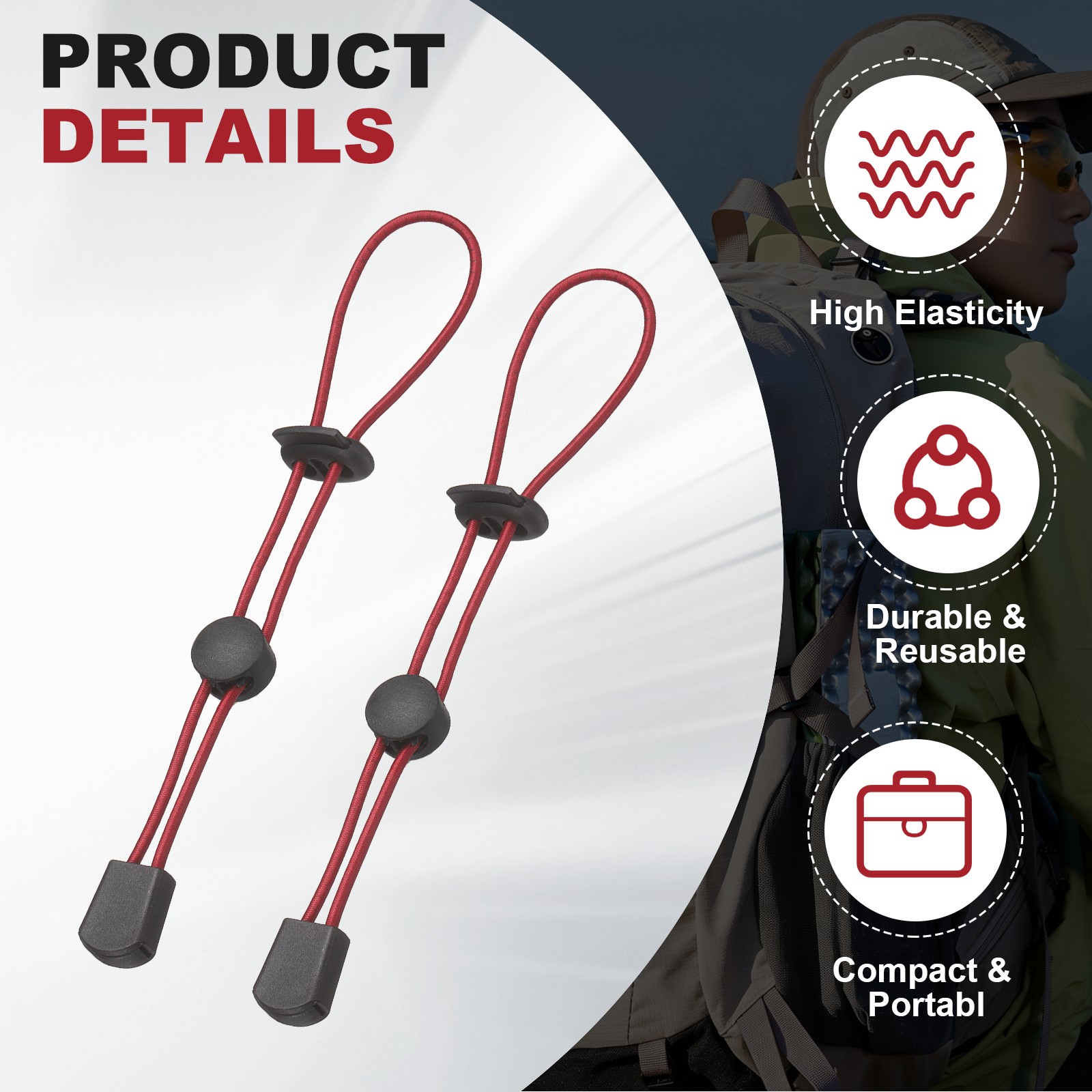 Climbing Stick Holder, Backpack Hiking Pole Ropes 8 Inch & 6 Pcs & Red