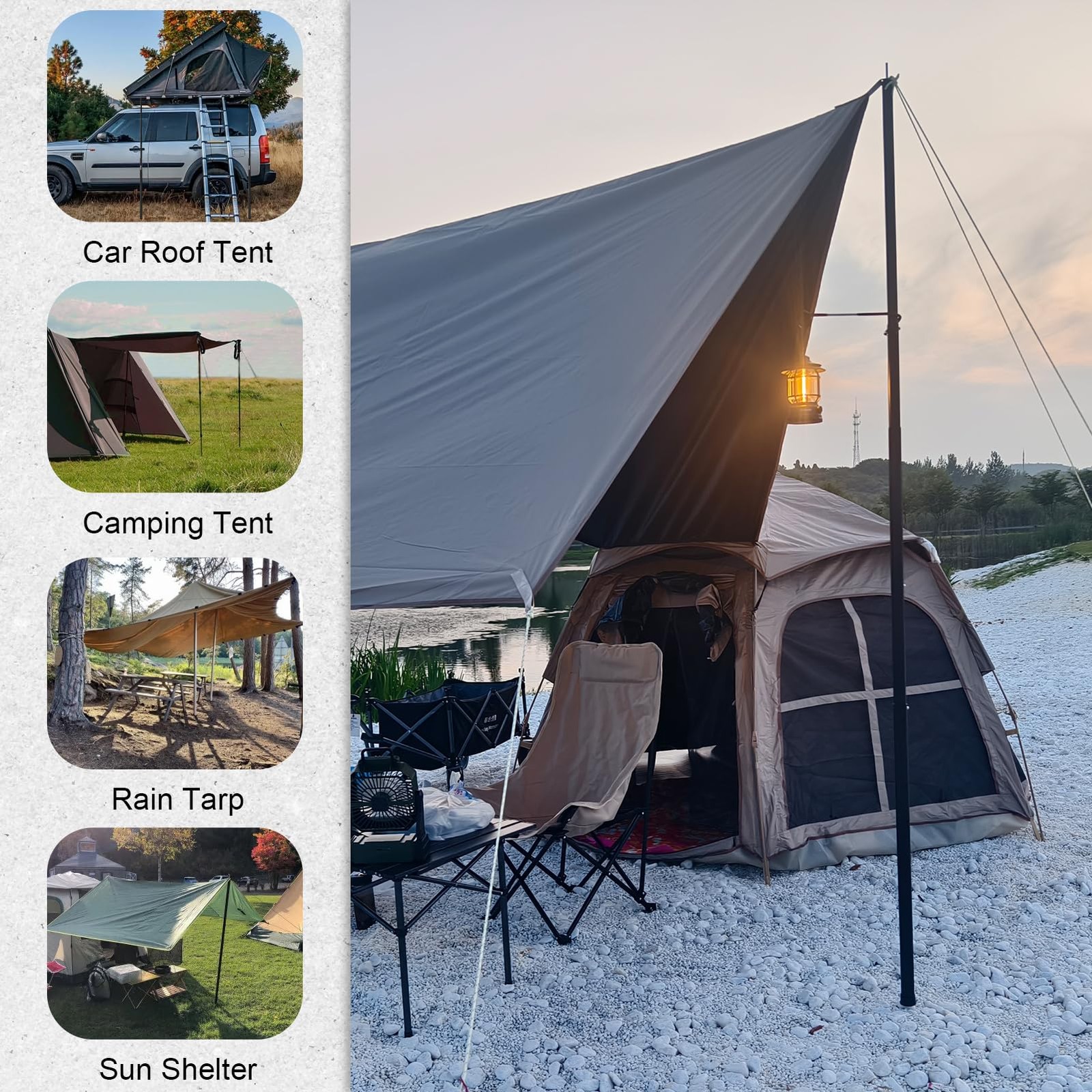 GEEWAY 2 Pcs 7.5FT Tarp Poles for Camping, Heavy x 7.5FT, 7.5ft-black