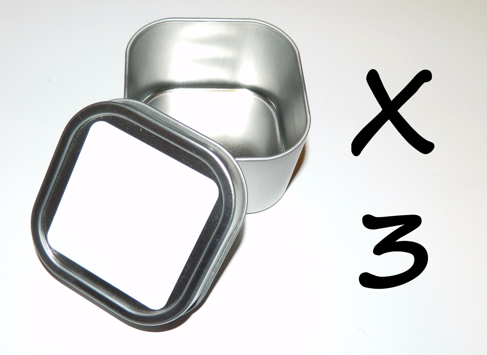 3 X 8-oz Square Blank White Label Slip On Lid Metal Tin Can Container Crafts Box