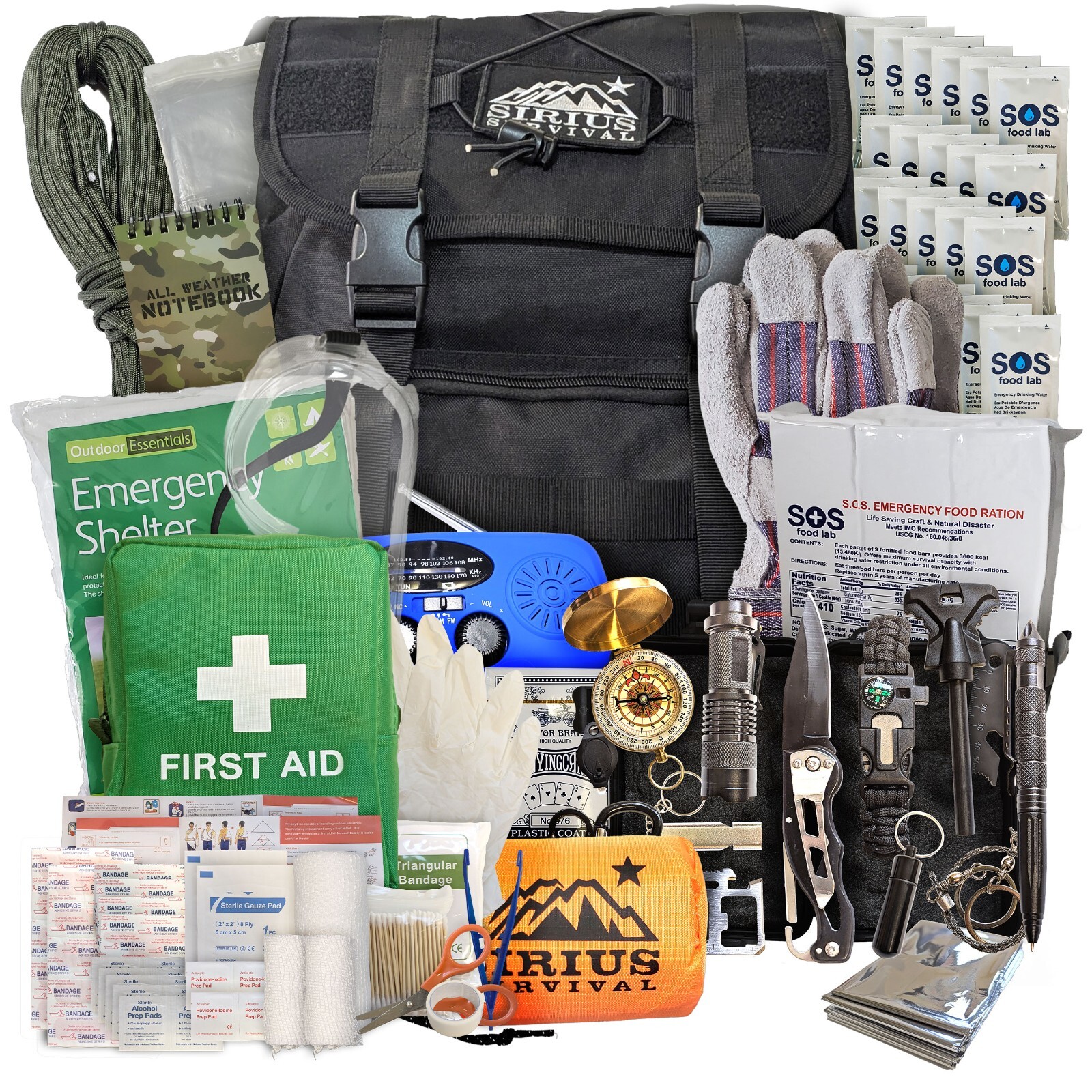 Sirius Survival 72-Hour Starter Emergency Kit, 1-Person Survival Backpack (40L)