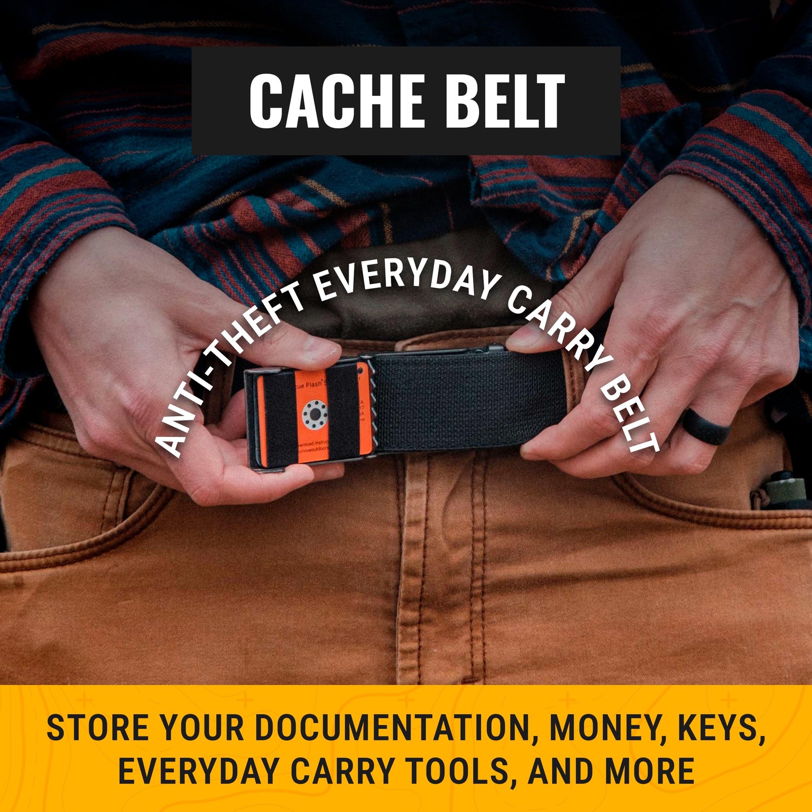 Cache Belt for Men with Pocket, Adjustable Anti-Theft Nylon Belt with Stainle…
