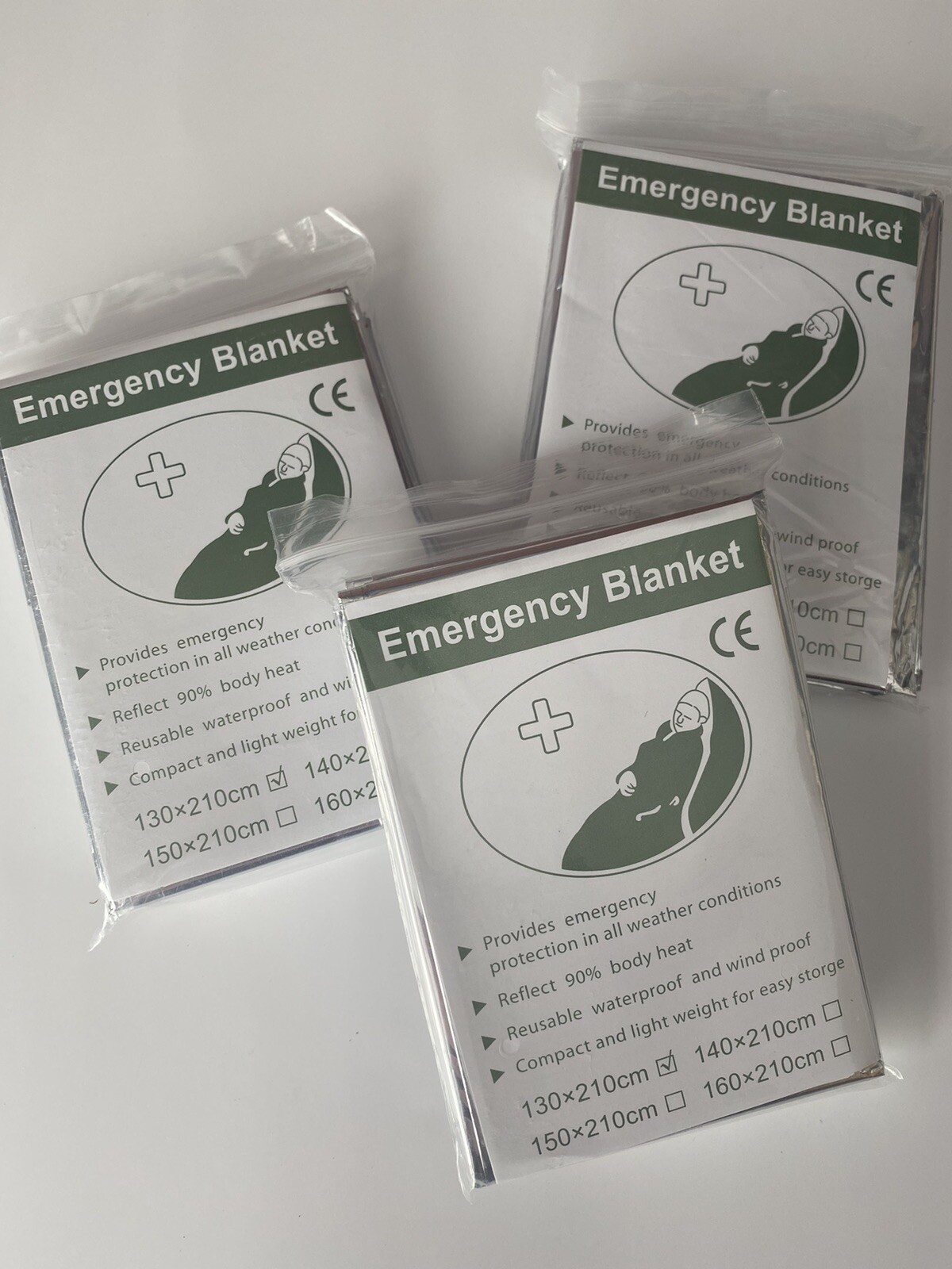 Emergency Blankets Set of 3 – 130 x 210 cm Rescue Thermal Mylar – New