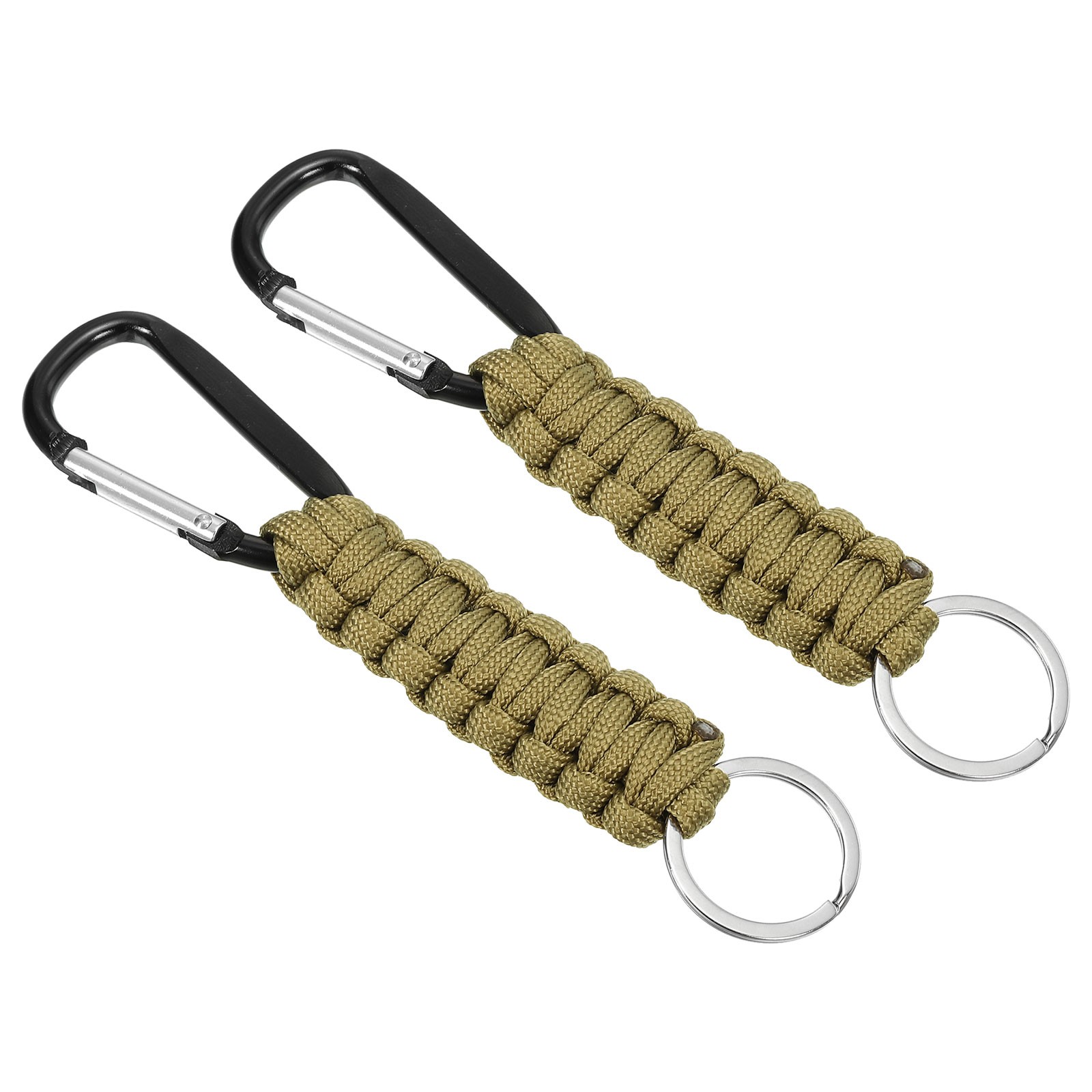 2Pcs Paracord Keychains Braided Paracord Lanyard Keychain Clip Khaki