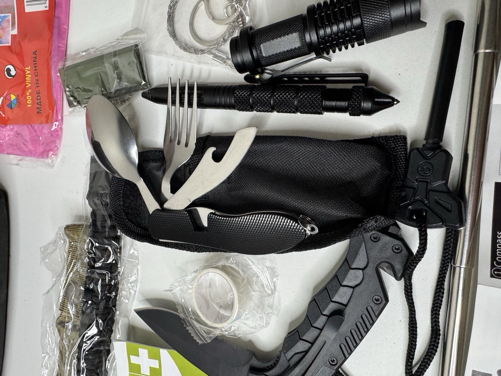 Emergency Survival Kit Bag Multi Tool Set First Aid Poncho Compass Bundle