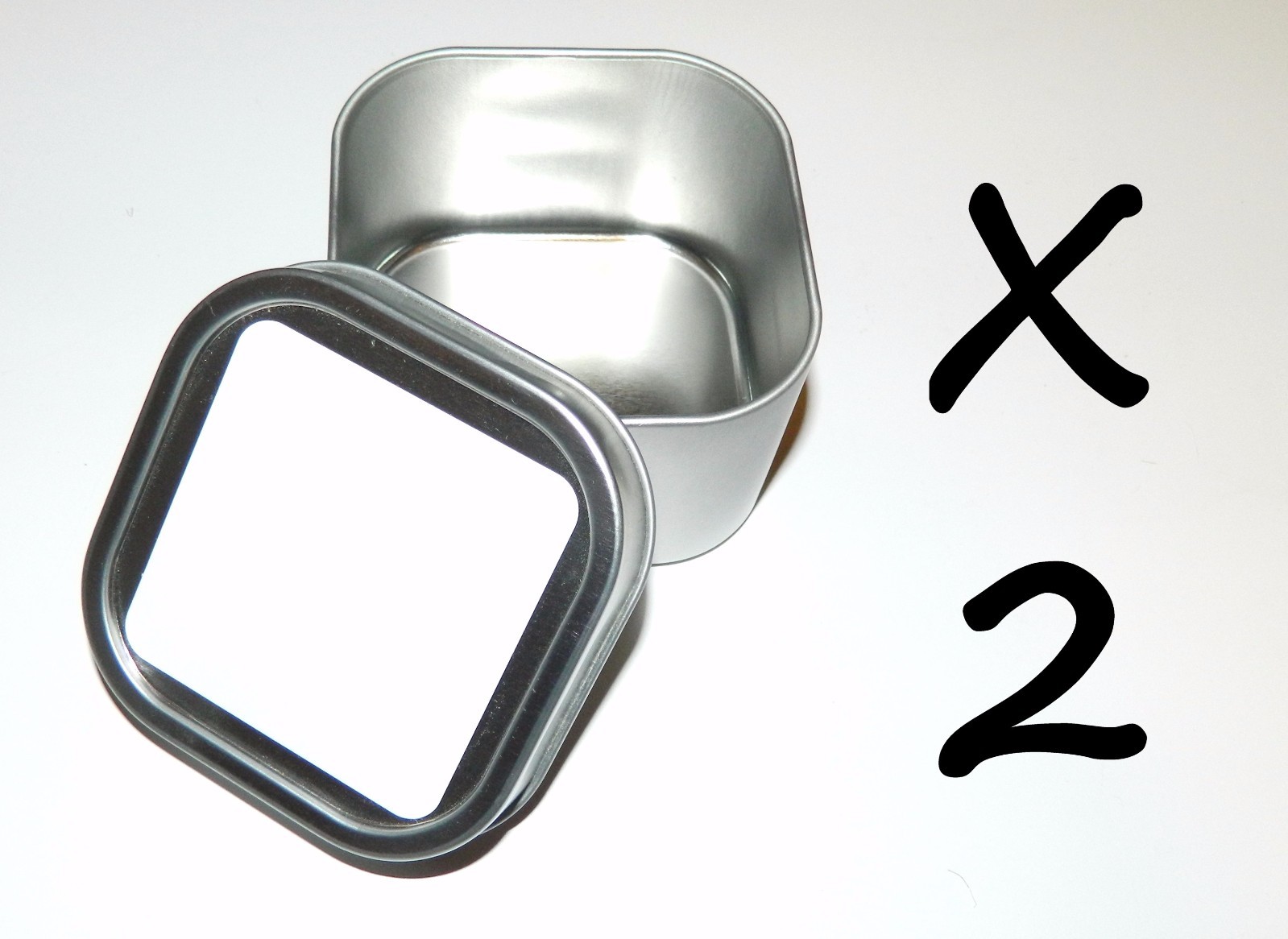 2 X 8-oz Square Blank White Label Slip On Lid Metal Tin Can Container Crafts Box