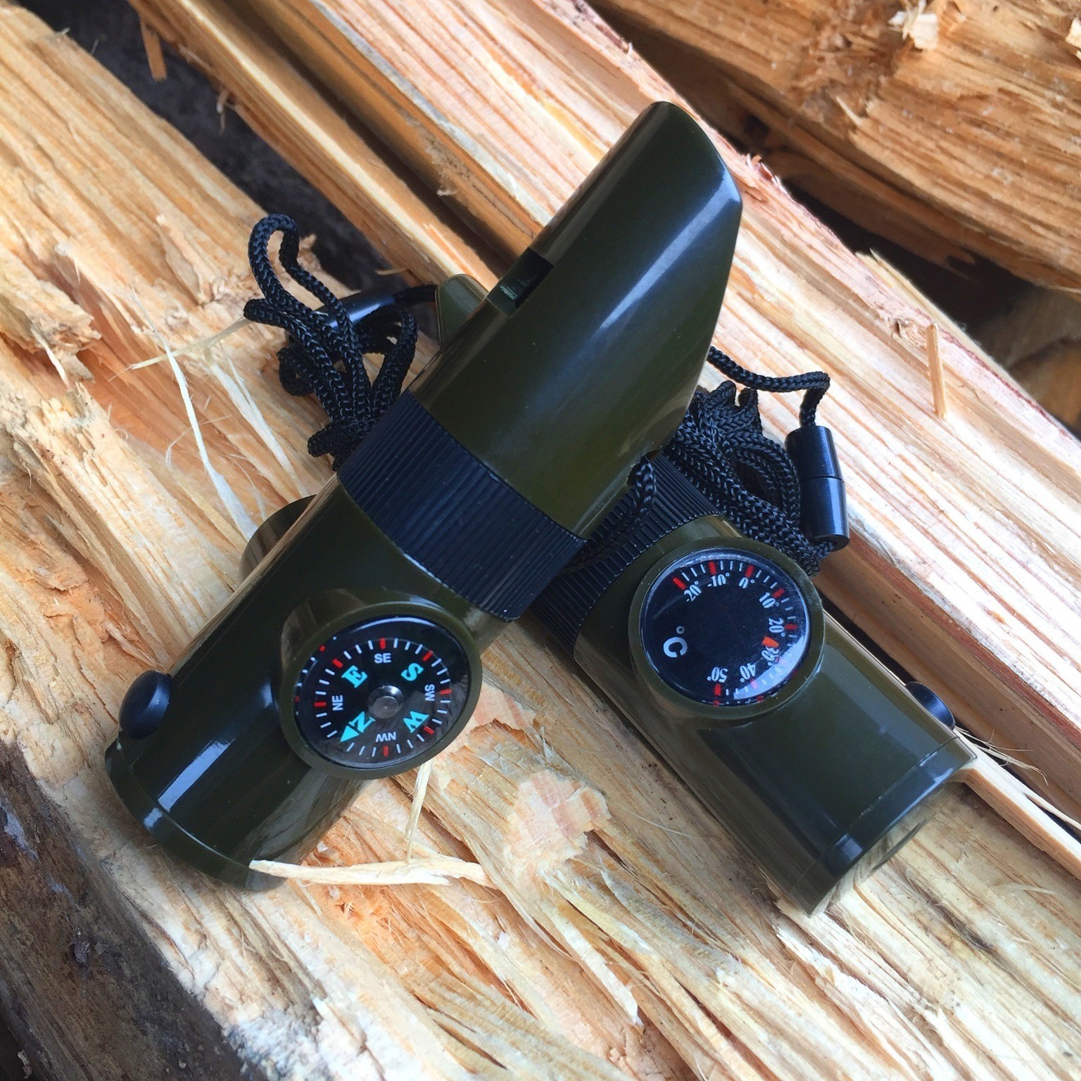 7-In-1 Emergency Survival Whistle Compass Thermometer LED Flashlight Magnifier