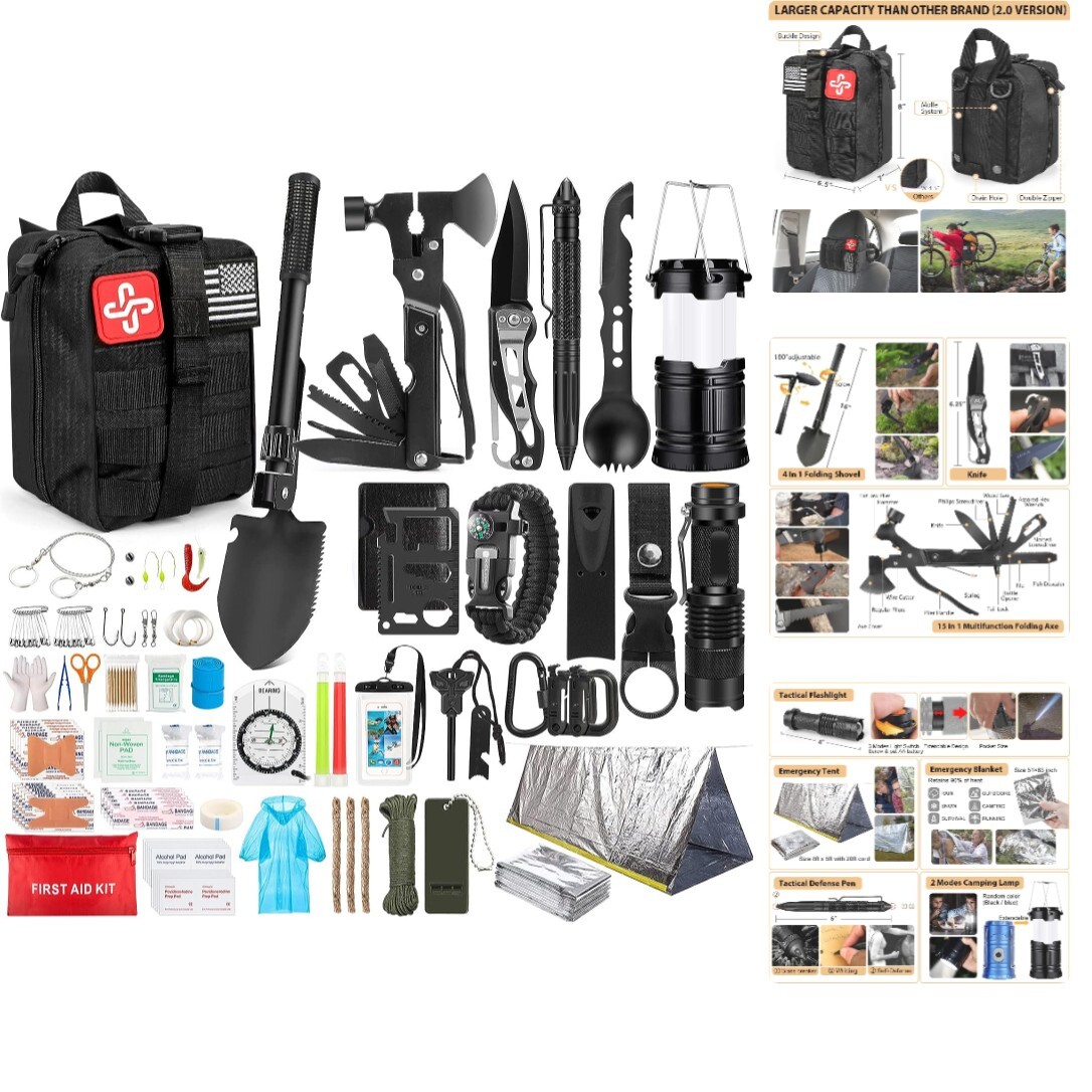 250Pcs Survival Gear Kit First Aid and Molle Bag – Emergency Safety Essentials