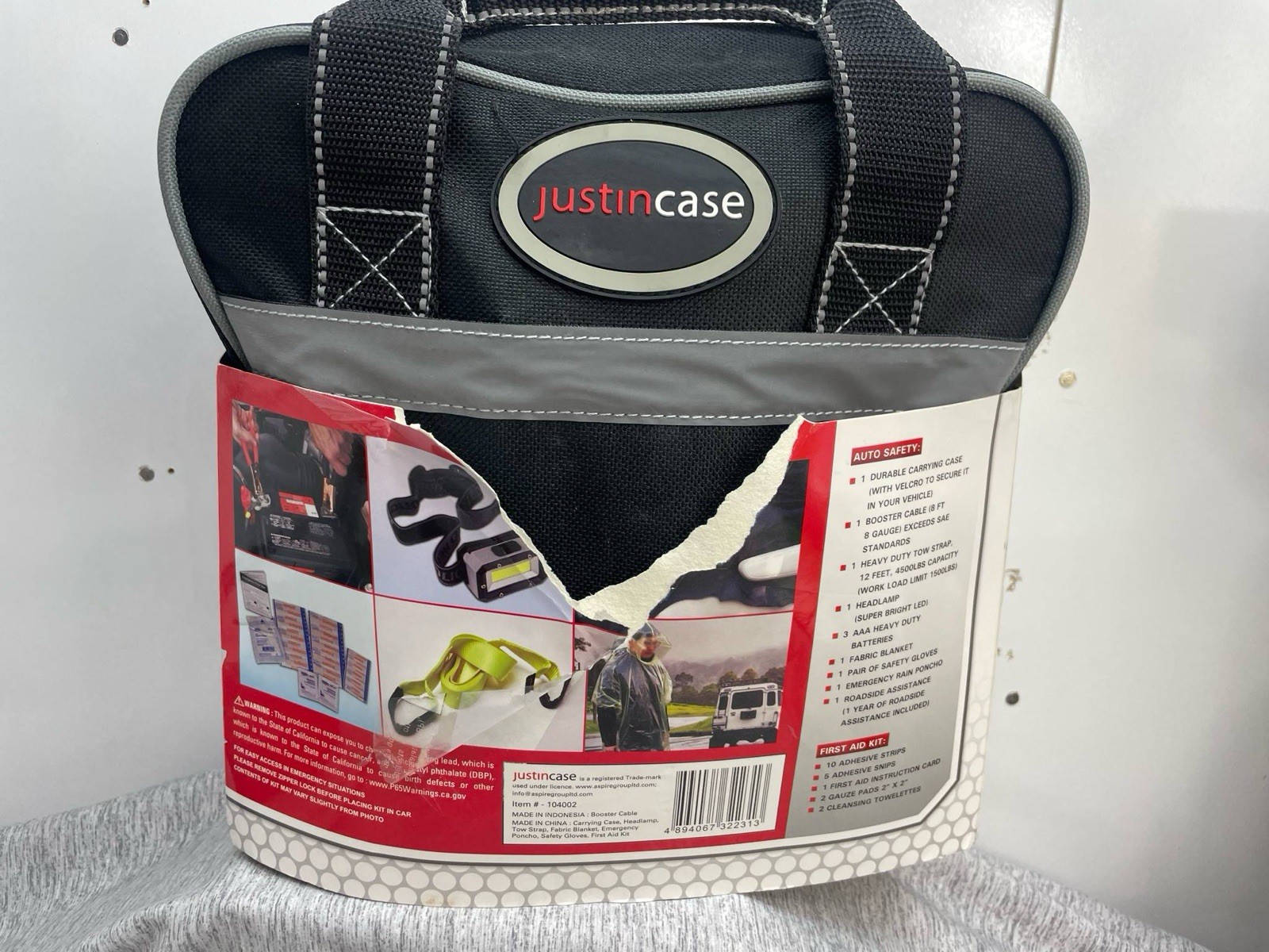 New Justin Case Deluxe Safety Kit Black, 8ft Cables, 12’ Tow Strap, Light M455