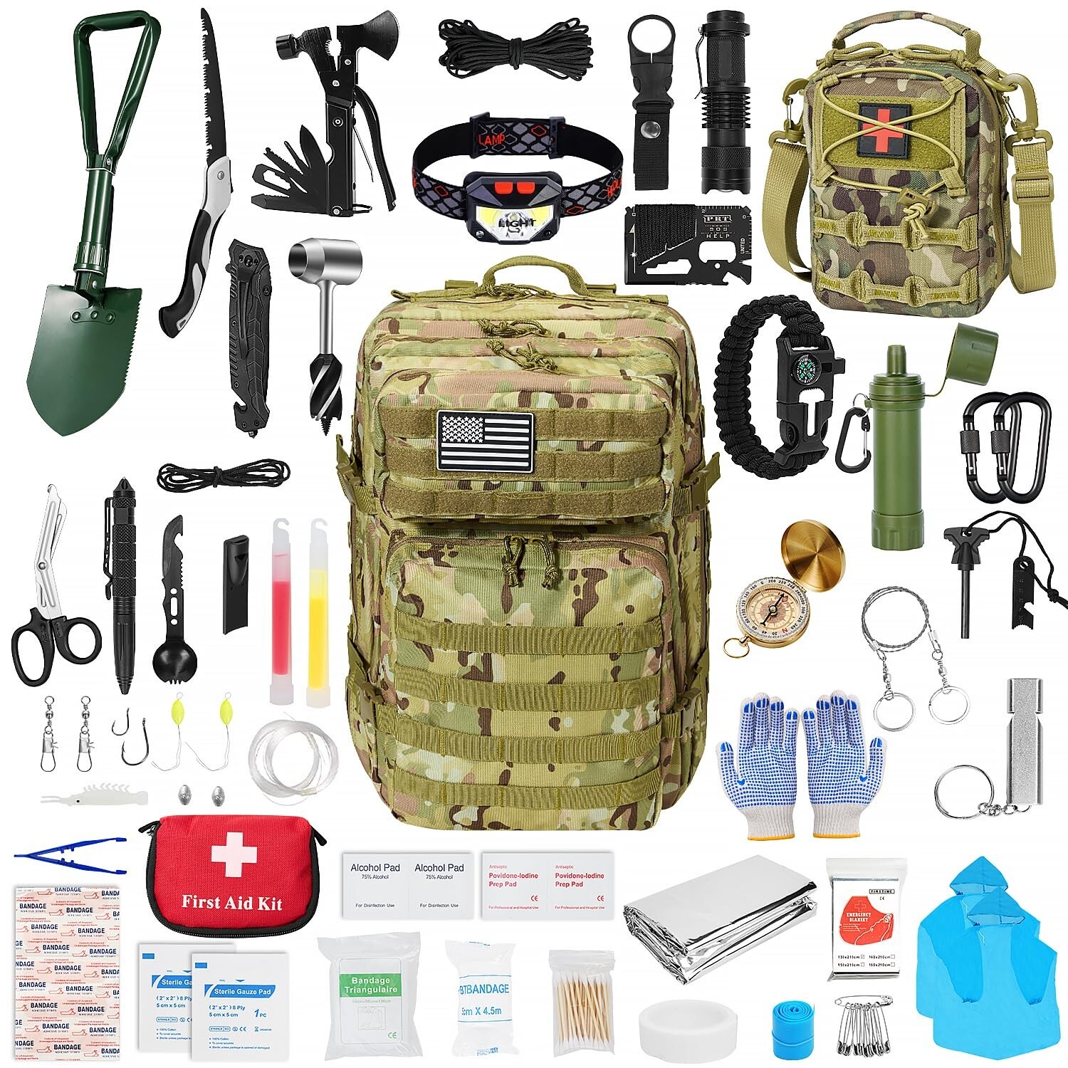 Survival First Aid Kit,99PCS Professional Survival Gear Large Hiking Backpack…