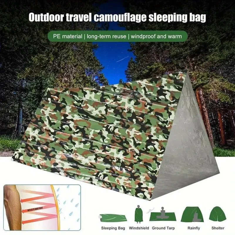 Bivvy Camouflage Emergency Sleeping Bag Thermal Survival Camping Hiking Outdoor