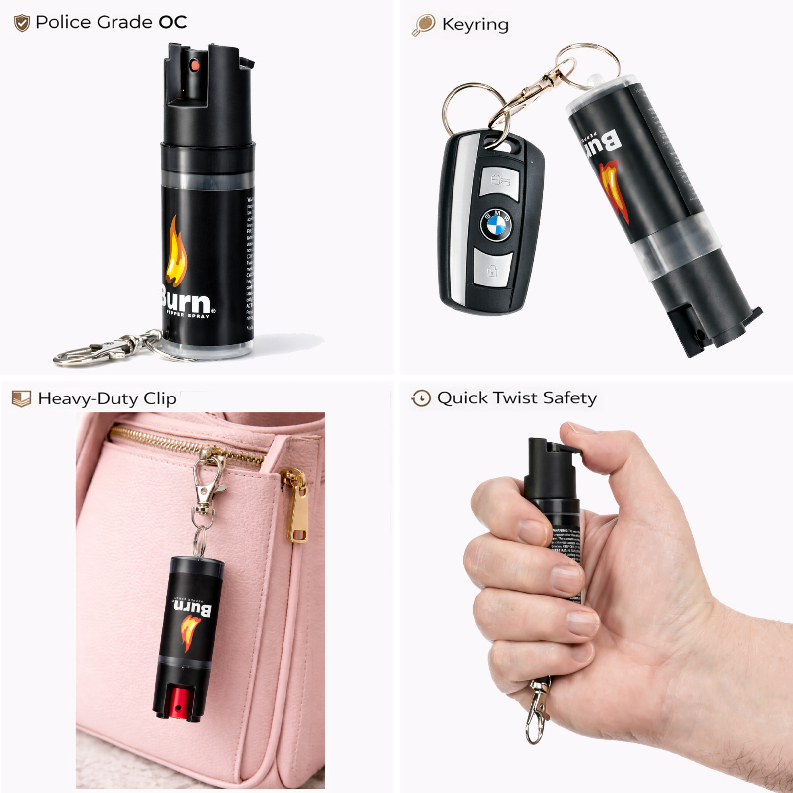 Burn Pepper Spray 2 Pack Police Grade – Maximum Strength Self Defense Keychain