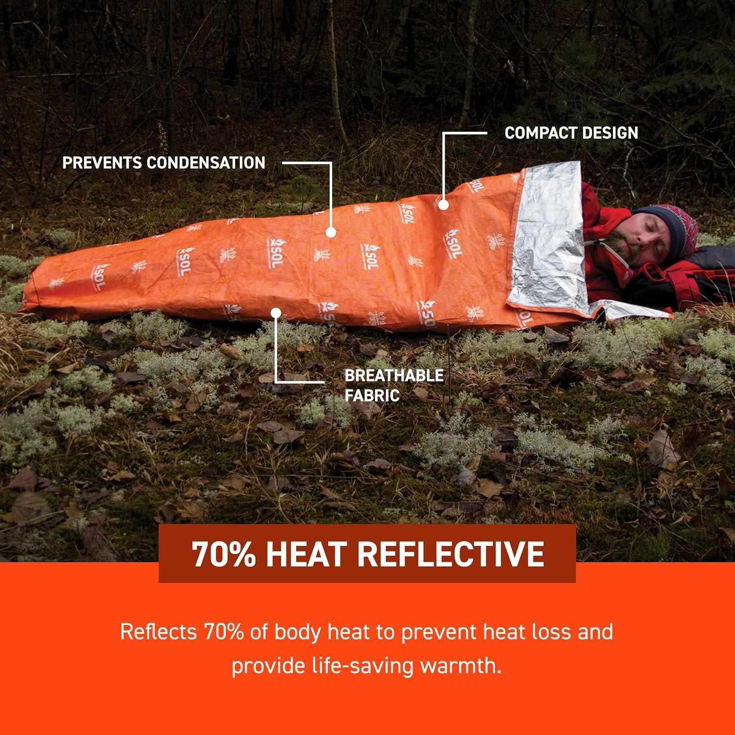 SOL Escape Lite Bivvy – Reflects up to 70% Body Heat – Waterproof Emergency Blan