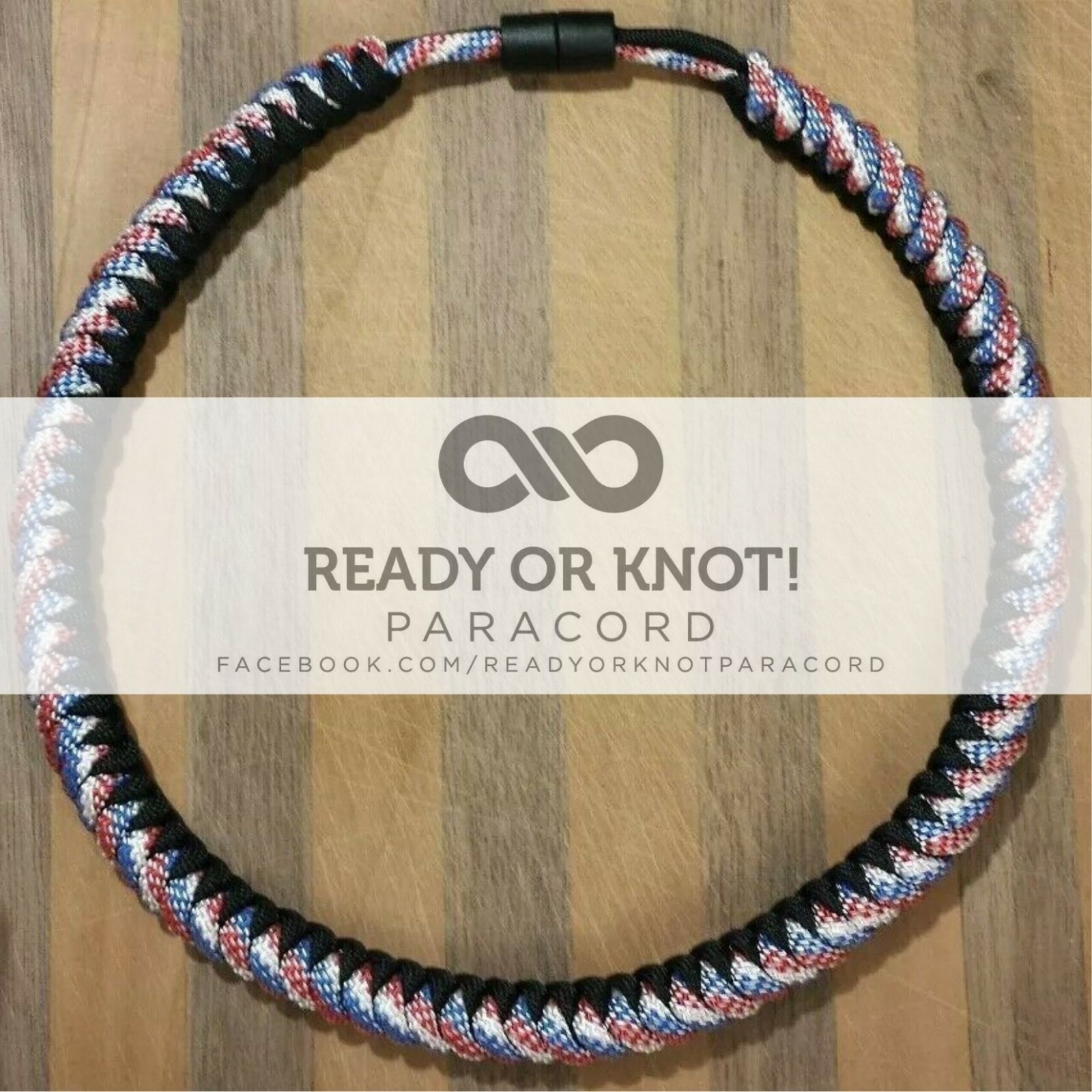 550 Paracord Snake Weave Survival Necklace Red, White, & Blue/Black (21 inches)