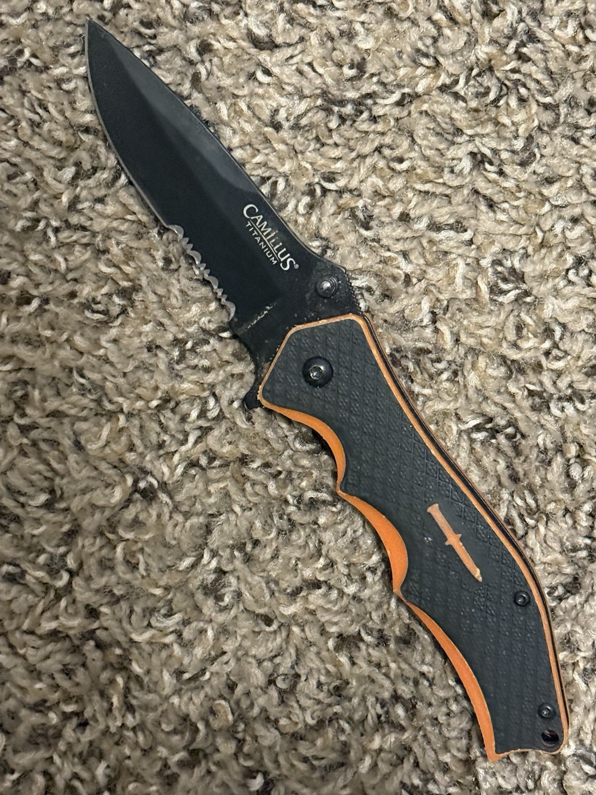 Camillus Titanium Liner Lock Folding Pocket Knife Hi Vis Black / Orange