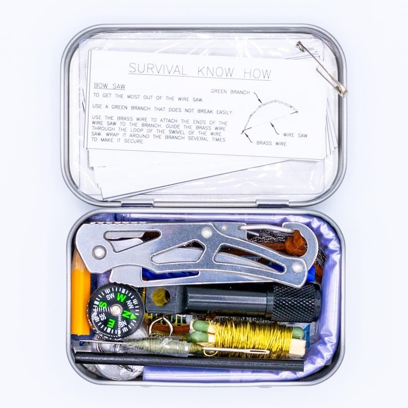 54 pc EDC Survival Tin Kit stuffed with life saving Essentials for Emergency,
