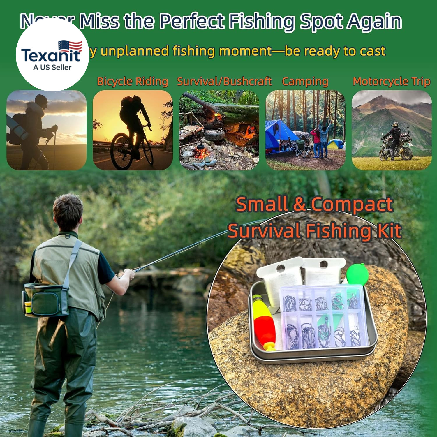 Mini Survival Fishing Kit–Compact Emergency Gear for Camping,Hiking,Bushcraft,Ba