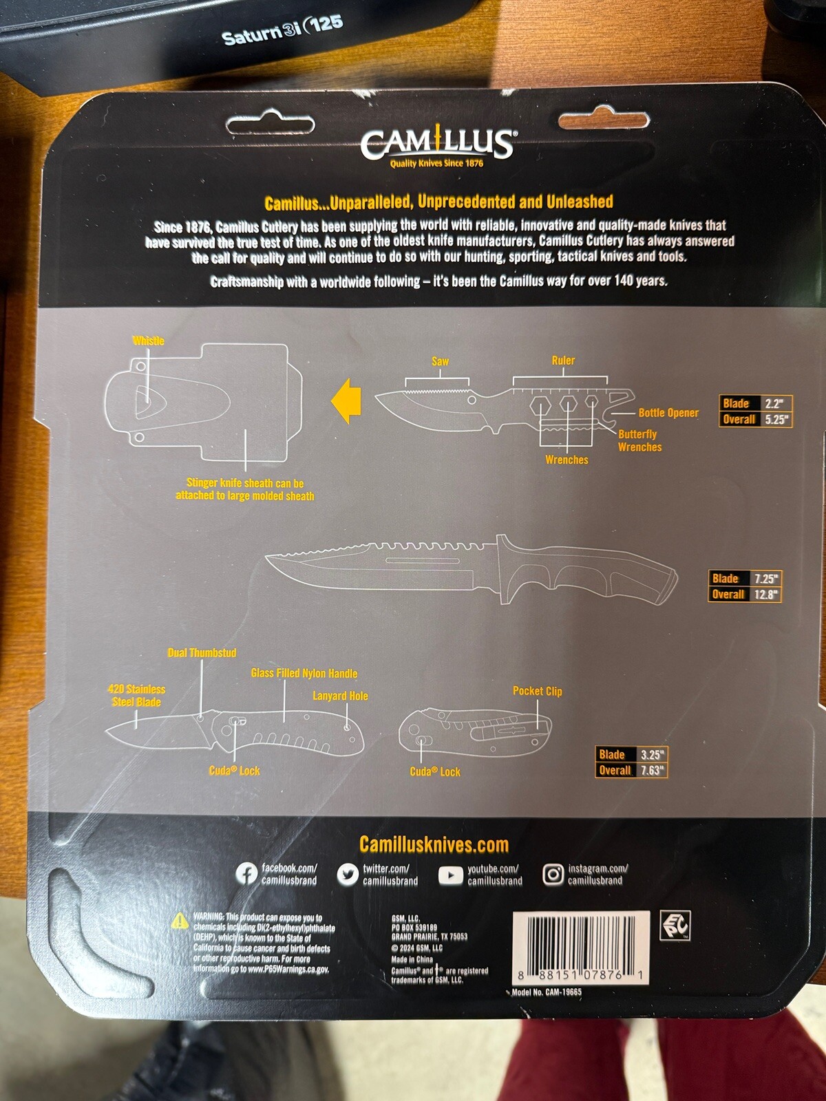Camillus Warrior Pack 12.8 Survival Knife, Stinger Knife, Folding Knife, Whistle