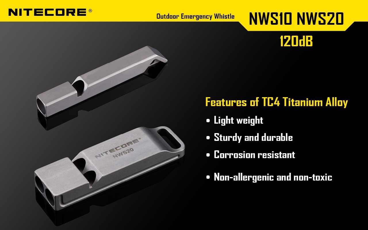 Nitecore NWS10 Outdoor Emergency Whistle TC4 Titanium Alloy Survival SOS 120db