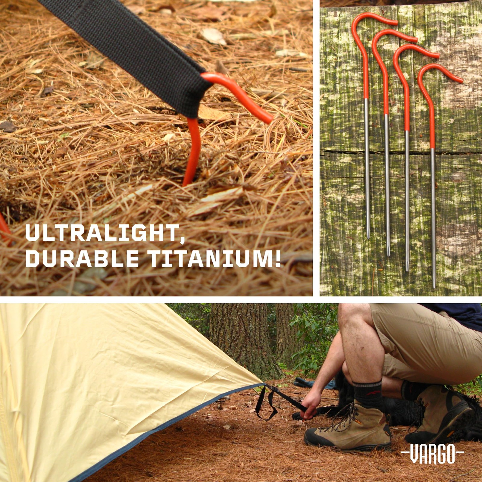 Vargo Titanium Shepherds Hook Stake with Fluorescent Orange 6, Tent Stakes